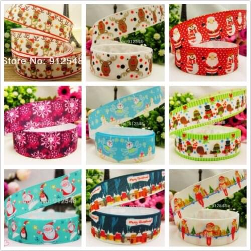 YJHSMY 9style 1'' (25mm) 5yard/lot Christmas printed Grosgrain ribbon Polyester cartoon Ribbon haribow accessory,md71416