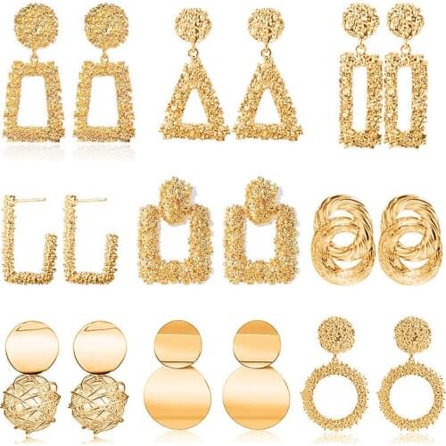 LOVR Fashion Geometric Big Earrings Statement Gold Drop Earring For Women Vintage Metal Hanging Dangle Earring Jewelry 2019