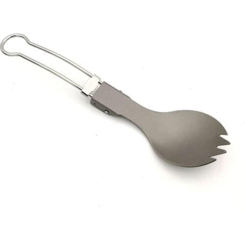 Titanium Spoon Folding Dual-Purpose Spoon with Toothed Fork, Camping Outdoor Travel Portable Fork Spoon Titanium Tableware