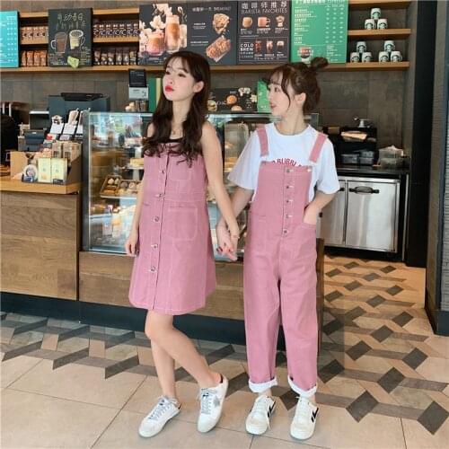 Sweet Women Solid Strap Dress / Strap Trousers Rompers Cute Women Overalls Spring Women Fashion One Piece Bestie Pink