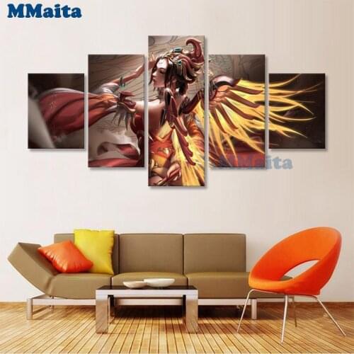 Women Mercy,Overwatch,5 piece Diamond Painting Full Square Round Mosaic Diamond Pattern Diamant Painting wing Lady Art GG5250