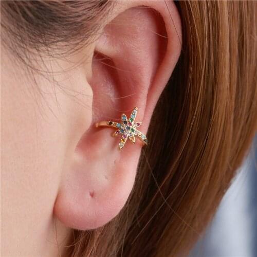 Europe and the United States Ins Fashion Star Shaped Meteor Diamond Pierceless Ear Clip Earrings C Small Earring Clip-on Earring