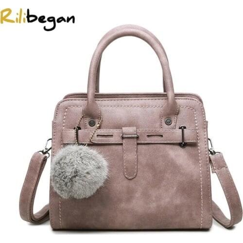 Fashion Vintage Leather PU Women Shoulder Bags Cute Hair Ball Messenger Bag Women Ladies Crossbody Bag Handle Hangbags Women