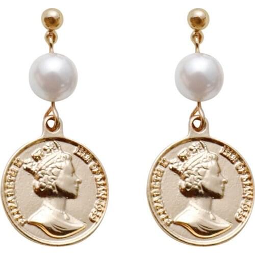 Fashion Jewelry retro gold coin earrings ear clip fashion wild earrings female simple temperament personality earrings