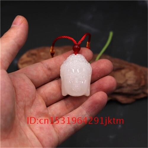 Men Jade White Jewelry Chinese Jadeite Carved Gifts Head Fashion Hand Charm Amulet Buddha Natural Women for Pendant Necklace