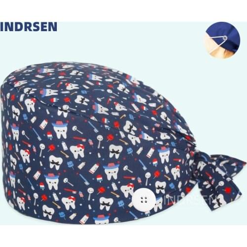 New Dentist Scrub Cap with Buttons Absorb sweat Hat Dental Clinic Working Surgicals Caps for Women Men