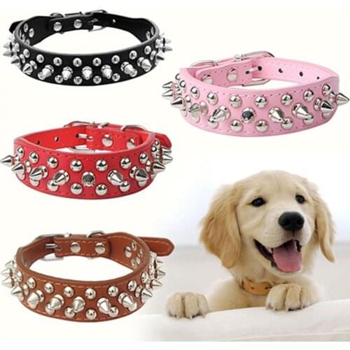 Pet Dog Rivet Collar Spiked Studded Strap Faux Leather Buckle Neck Collar