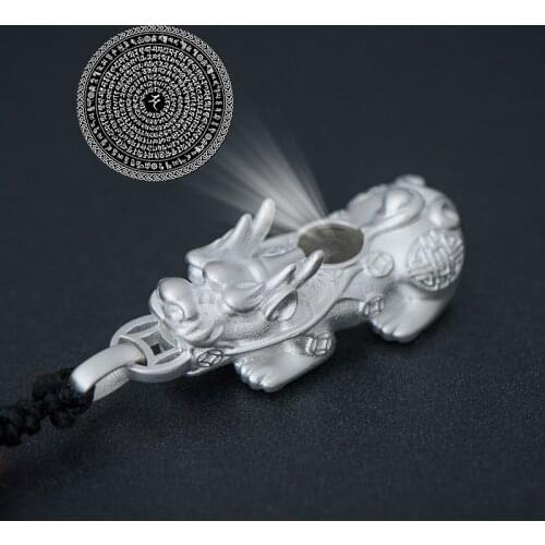 S925 Silver Pendant Necklace brave troops Projection stone Carving rain treasure mantra On behalf of wealth amulet Jewelry