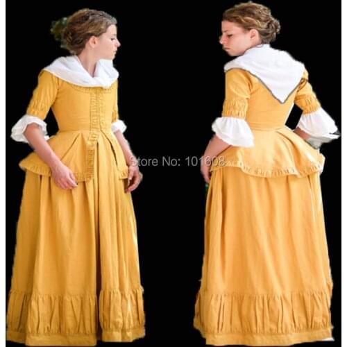 Customed!Eras Yellow Vintage pioneer Period Masquerade Halloween Colonial Georgian Renaissance Gothic Historical dress HL-508
