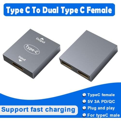 Type C Splitter USB C Fast Charging Splitter Adapter Type C Female To Dual Type C Female 1 In 2 Out Only Supports Fast Charging