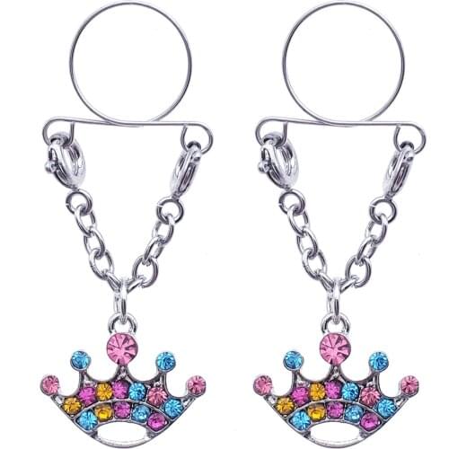 Sexy Adjustable Non Pierced Cilp on Long Dangle Chain 2Pcs Fake Nipple Rings body piercing jewelry