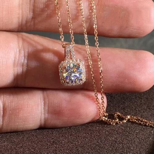 Luxury Female White Crystal Pendant Necklace Charm Rose Gold Chain Necklaces For Women Trendy Square Zircon Wedding Necklace