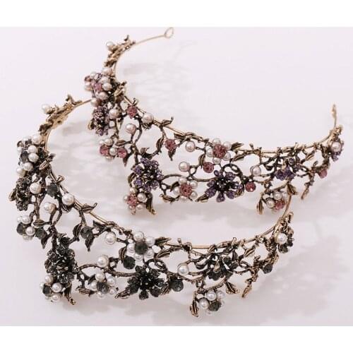 Luxury Bride Wedding Headpeice Hair Jewelry Accessory Flowers Black Rhinestones Tiara Baroque Women Girls Crown Headband XH