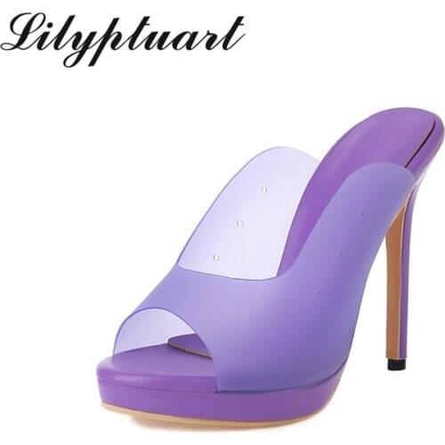 Summer Super High Heel Catwalk Nightclub Sexy Slingback Sandals Large Size Plastic Slippers Clear Slippers Women fashion shoes
