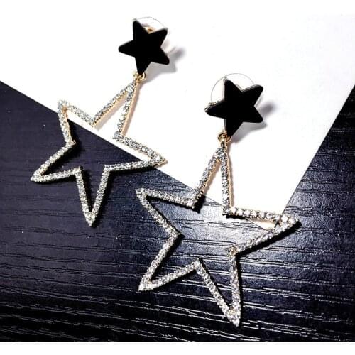 New Earrings Fashion Personality After Hanging Pendant Female Double Pentacle Hollow Earrings Hot Sell Jewelry Wholesale Brincos