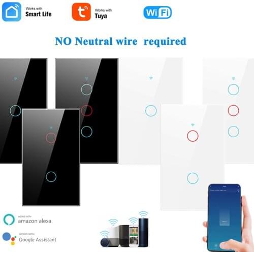TUYA 1/2/3 gang WiFi Smart Touch Switch Home Light Wall Button 120*72mm for Alexa and Google Home Assistant US Standard