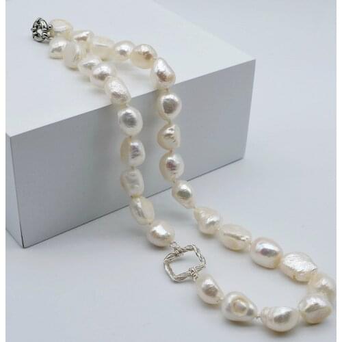 Unique ladies necklace, natural white baroque pearls, 925 silver thread, square, handmade, pearl necklace, free shipping