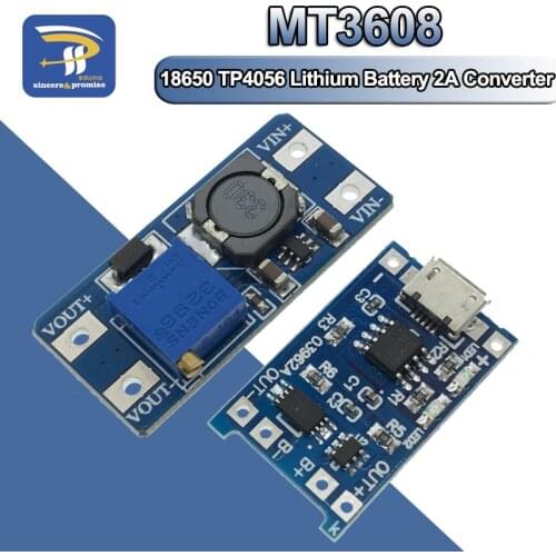 Micro USB 5V 1A 18650 TP4056 Lithium Battery Charger Module Charging Board With Protection + MT3608 2A DC-DC Step Up Converter