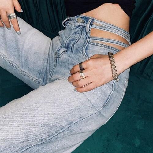 2021 HOT Spring and Autumn Womens jeans Wide leg pants Straight pants Hollow Out Loose High waist Show thin All-match Fashion