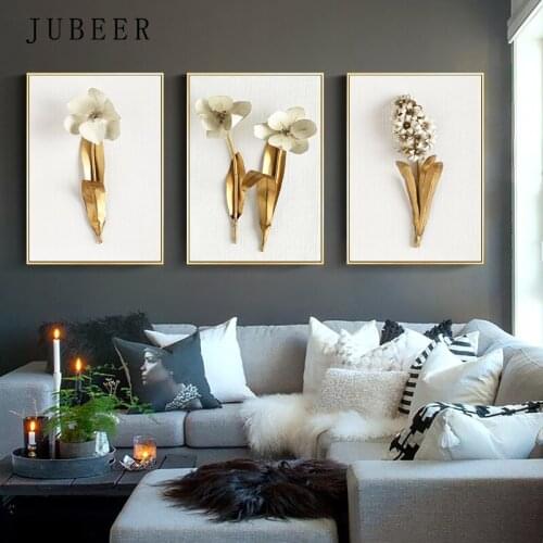 Golden Leaf Canvas Painting Flower Spike Picture on The Wall Vintage Poster Simple Paintings for Living Room Decoration Pictures