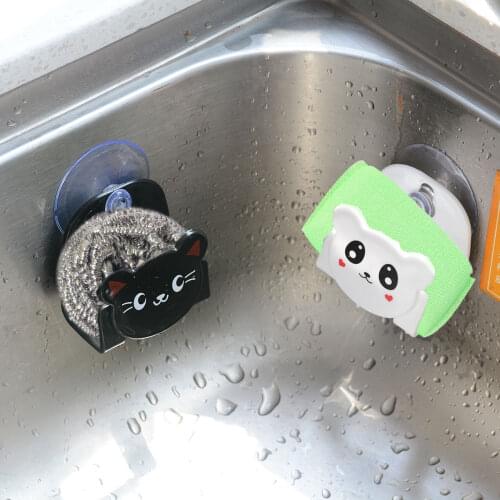 1PCS With a suction cup cartoon dish sponge wearing kitchen multi-function receive hangers table kitchen receive frame