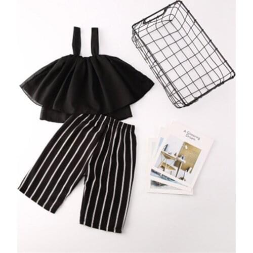 Toddler Outfits 2019 Summer Girls Clothing Set Fashion Sling Chiffon Tops+Striped Loose Pants 2pc Baby Costumes Kids Sets 2-7Yrs