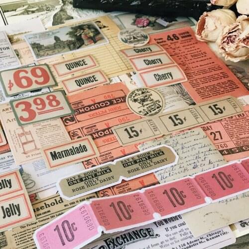 60 Pcs Label Receipt Junk Journal Ephemera Vintage Sticker Flower Map Lady Number DIY Album Scrapbooking Material Paper Packs