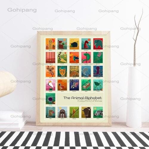 Alphabet Animal Canvas Posters Educational Prints for Kids Nursery Art Painting Nordic Wall Pictures for Childrens Room Decor