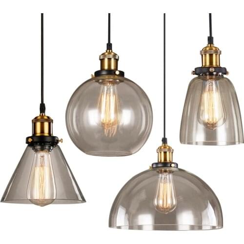 American Industrial Loft Pendant Lamps With Gray Amber Lampshade Vintage Hanging Lamp Bedroom Living Room Bar Cafe Decoration