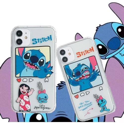 Disney Stitch IPhone for X XS Max XR 11 Pro Max 12 Pro Max Mini Cute Cartoon Blue Anti-fall Back Cover Childrens Gifts