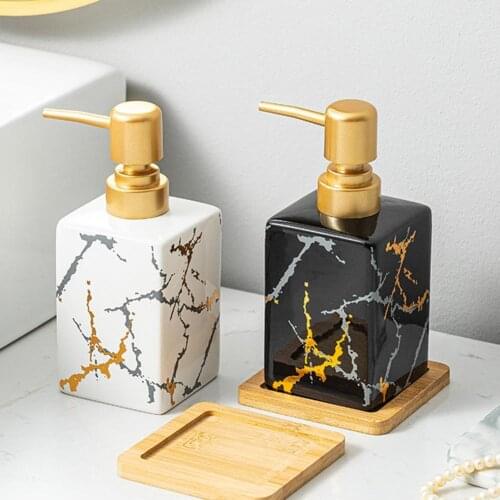 320ML Square Shape Soap Dispenser Non-Slip Ceramic Shampoo Pump Bottle for Home
