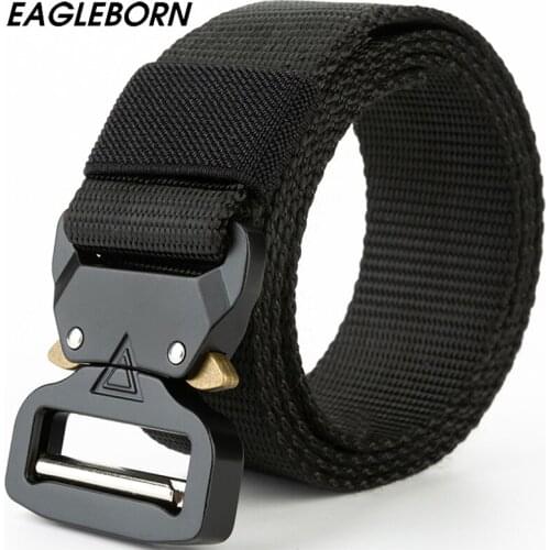 EAGLEBORN New Military Belt Men Outdoor Buckle Tactical Belt Overalls Nylon Special Forces Belt Belt for Men Army Green Belts