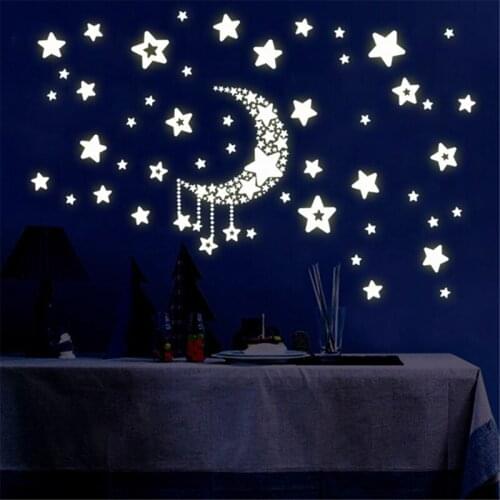 New Star And Moon Energy Storage Fluorescent Glow In The Dark Luminous On Wall Stickers For Kids Room Living Room Decal Supplies