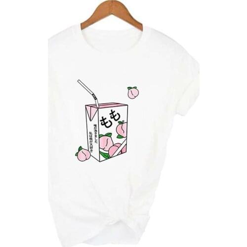 Kawaii Fresh Peach Milk Women T-Shirt Harajuku Tshirt Funny Ulzzang 90s Graphic Tee Tops Chic Summer Fashion Aesthetic tshirt