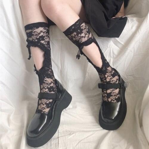 Lolita Hollow Lace Stocking Women Mesh Thigh High Knee Socks Woman Transparent Party Long Stockings Girls 2pairs