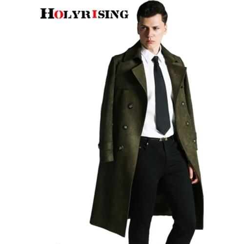 Holyrising Men fake suede jacket men trench jacket winter slim fit classic long coat England double-breasted S-6XL #18082