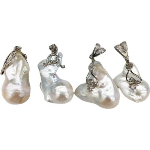 Baroque Pearl Pendant with Silvers natural freshwater pearl pendant for necklace making large fireball pearl charm for gift