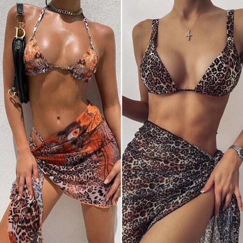 Bikini Set Sexy Women Leopard Swimsuit Mesh High Cut Micro Thong Bikinis Beachwear 2021 Cover-up Bathing Suit 3 Piece Swimwear