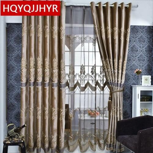 Europe High quality custom Brown velvet embroidered Curtains for Living Room villas Classic luxury Curtains for Bedroom/Kitchen