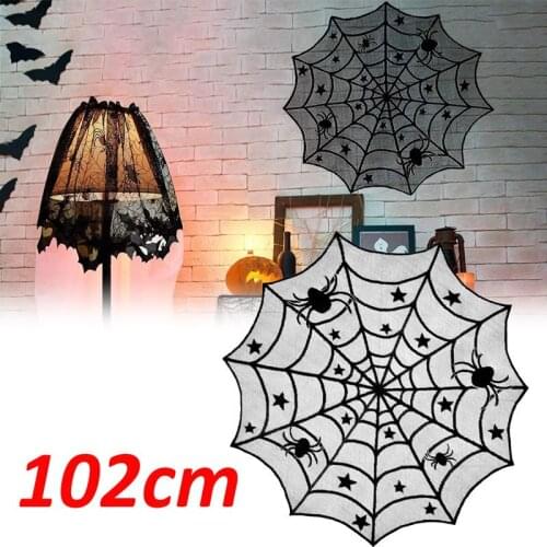 Round Table Cloth Halloween Party Decoration Lace Backdrop Spider Web Black Runner Halloween Horror Props Modern Luxury Decor