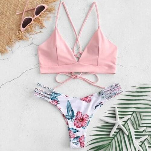 Floral Printed Bikini 2 Piece Set Sexy Swimwear Women Push Up Padded Biquini Bathers Bandage Bathing Suit Swimsuit Bikini 2021