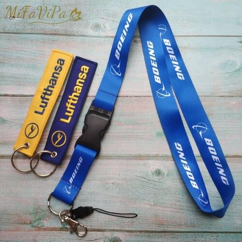 MiFaViPa Mixed Boeing Lanyards with Lufthansa Keychain Fashion Trinket Embroidery Aviation Key Chain for Men Gift Luggage Tag