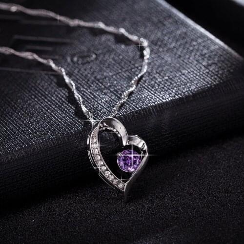 Fashion Simple Metal Love Women Pendant Necklace Purple Zircon Round Beads Pendants Costume Jewelry Gifts Free Shipping