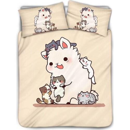 The New 3Pcs Warm Happy cat family Print Bedding Duvet Cover for Kids Girls Pillowcase Art Design American Bedspread Decor Sheet