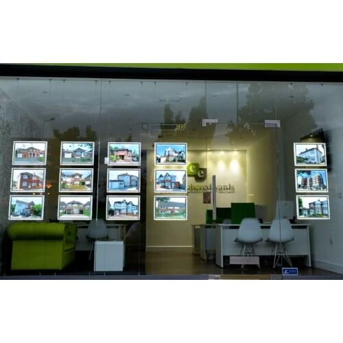 Single Sided A4 Hanging LED Window Displays Real Estate Agent / Property Landscape Hanging Acrylic Poster Frame Light Box