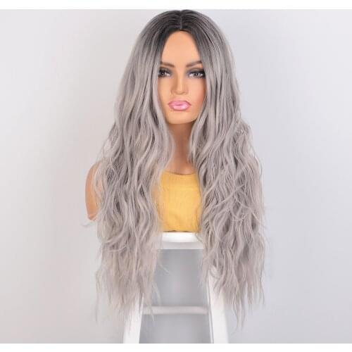 Synthetic Cosplay Wigs Long Wavey Wigs for Women Omber Grey Wigs Middle Part Heat Resistant Fiber Party Natural Hair