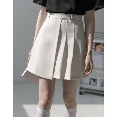 Pleated Skirt Korean Fashion Summer School Dress Aesthetic Asymmetrical White Black Mini Preppy Style Cute Clothes High Waist