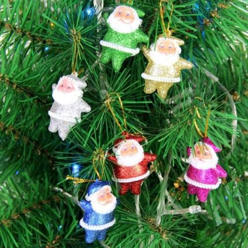 6 Pcs/Set Mini Santa Claus Pendants Hanging Ornament Festival Xmas New Year Christmas Decorations Gifts Wooden Painted for Home