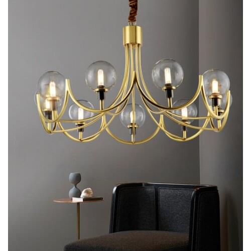 Postmodern light luxury chandelier Nordic minimalist living room creative dining room lamp personality round bedroom brass glass chandelier
