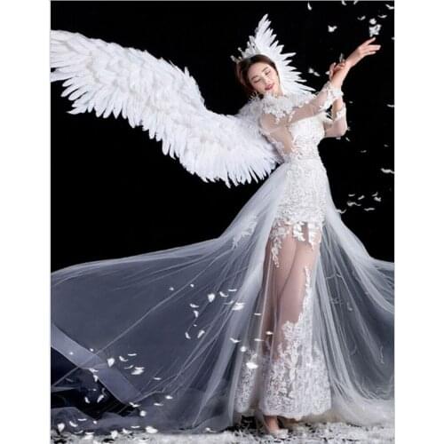 Holiday party mens wings White feather wing devil angel Halloween wings catwalk model large cosplay stage show props